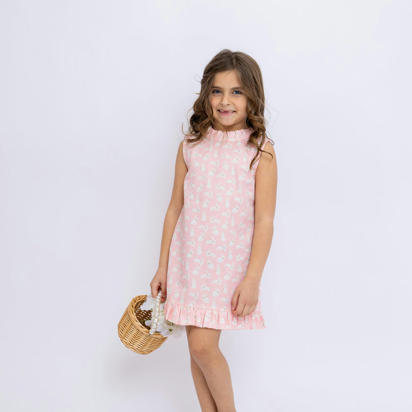 Pink Bunnies Shift Dress with Back Bow