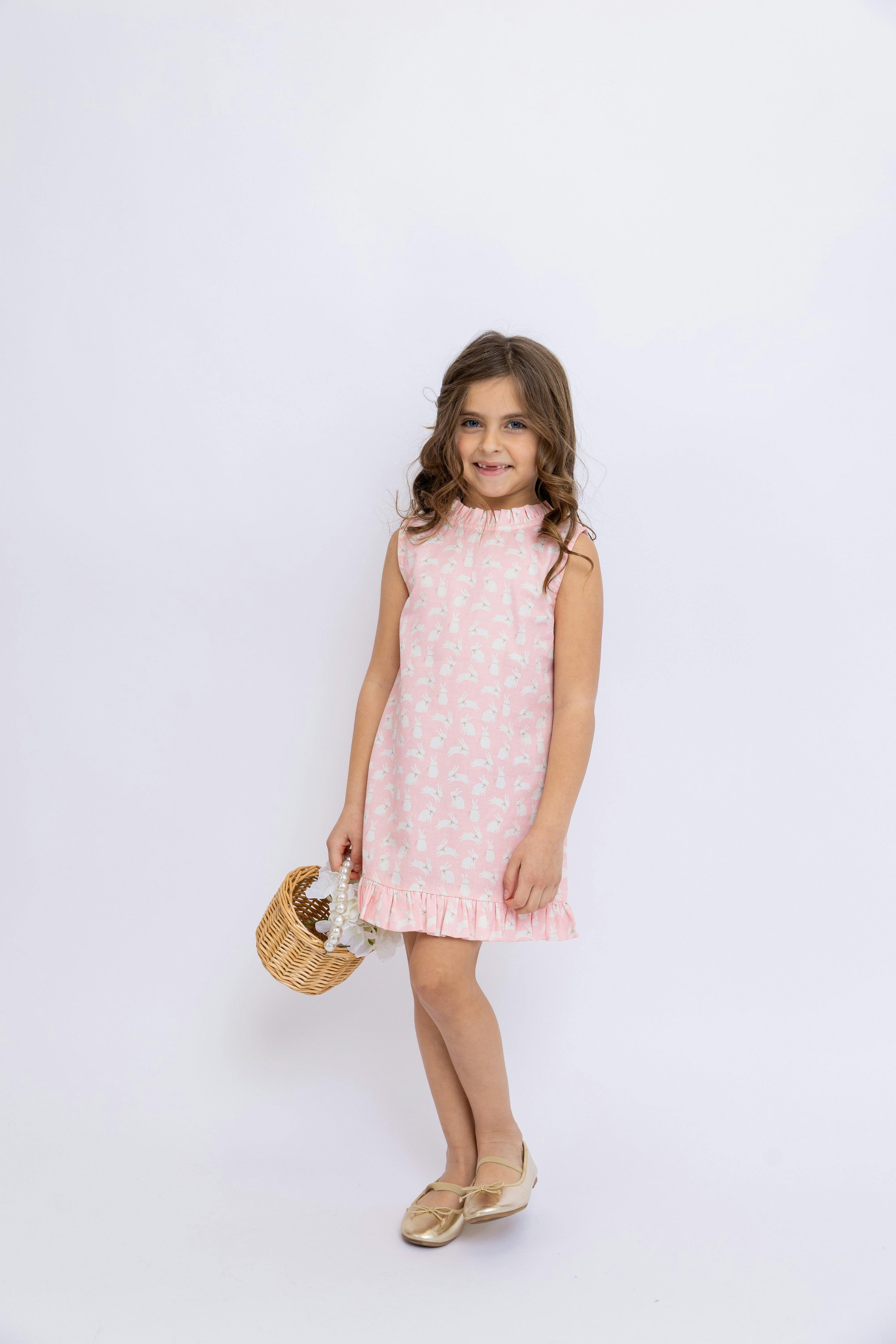 Pink Bunnies Shift Dress with Back Bow