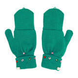 Packed Party Decked in Emerald Rhinestone Beanie and Mittens Set - Double-Layer Rib Knit with Multicolor Rhinestones and Fingerless Gloves, One Size Fits All
