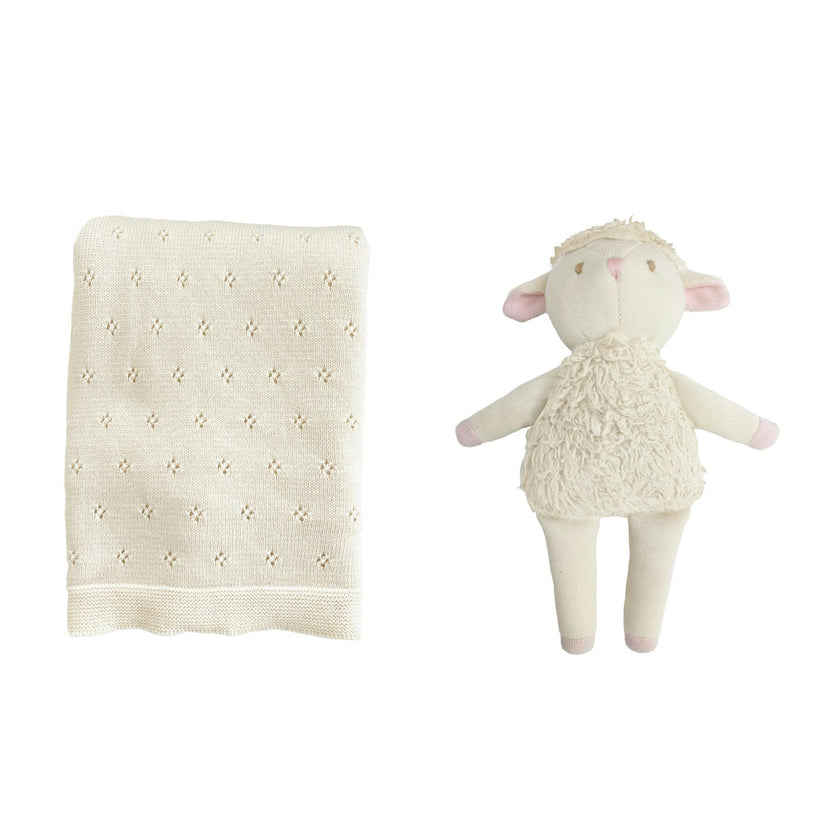Pique Blanket and Penny Lamb Plush Toy Set - Cream