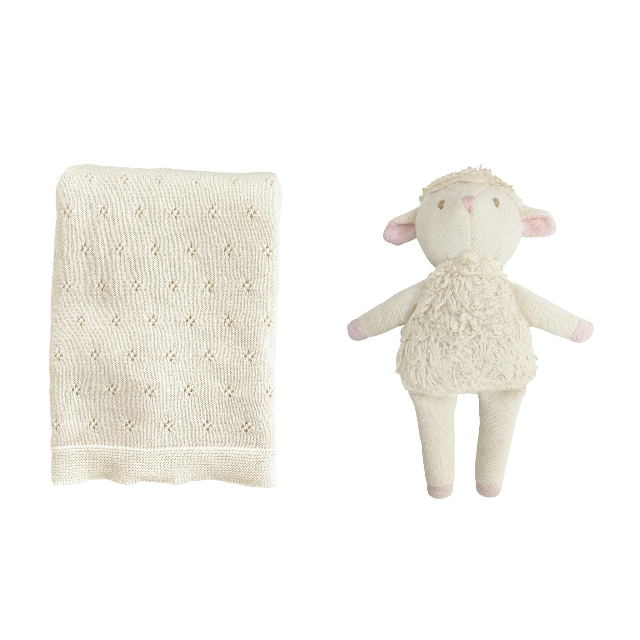 Pique Blanket and Penny Lamb Plush Toy Set - Cream