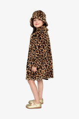 Faux Fur Long Coat Brown Leopard Print