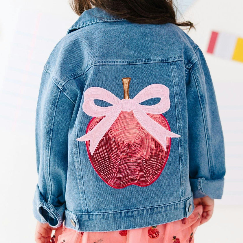 Apple Bow Sequin Patch Denim Jacket