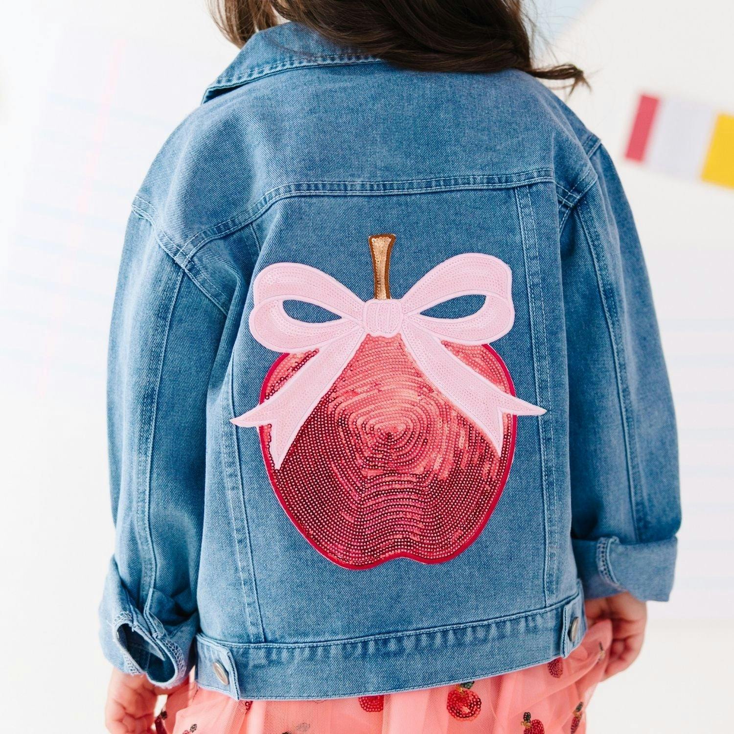 Apple Bow Sequin Patch Denim Jacket