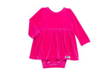 Long Sleeve Bubble Romper in Hot Pink Velvet