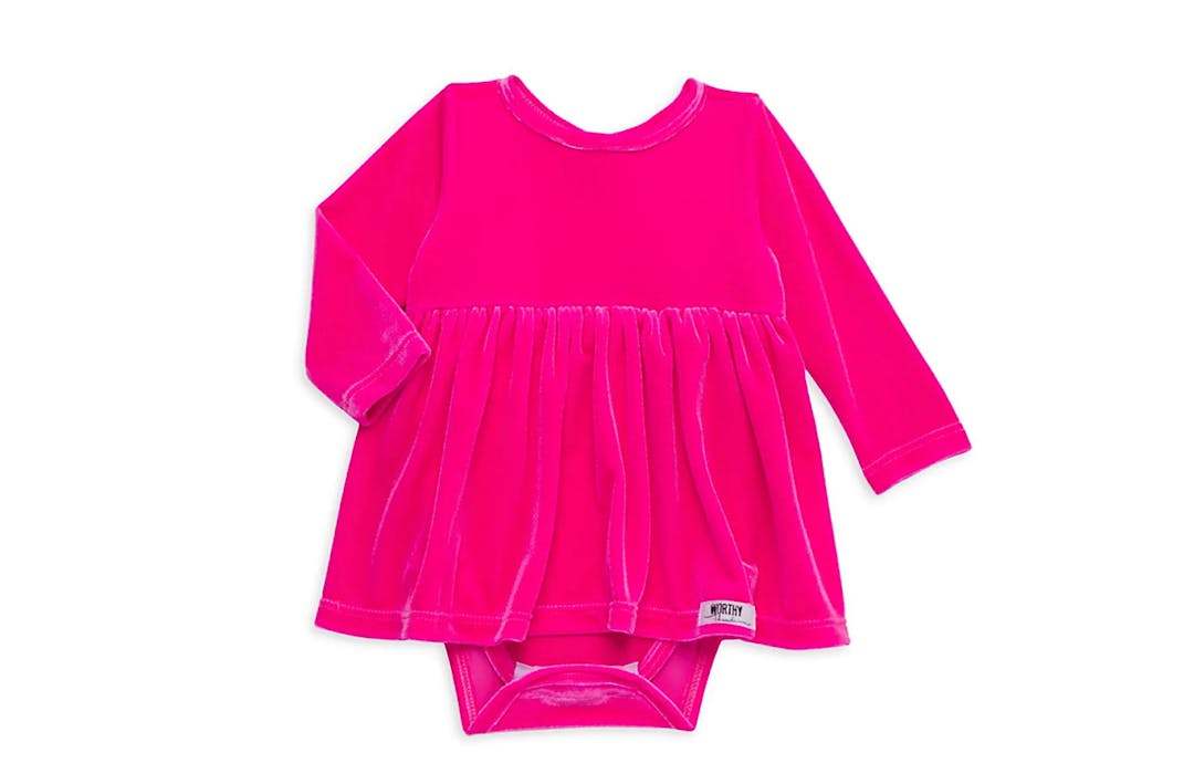 Long Sleeve Bubble Romper in Hot Pink Velvet