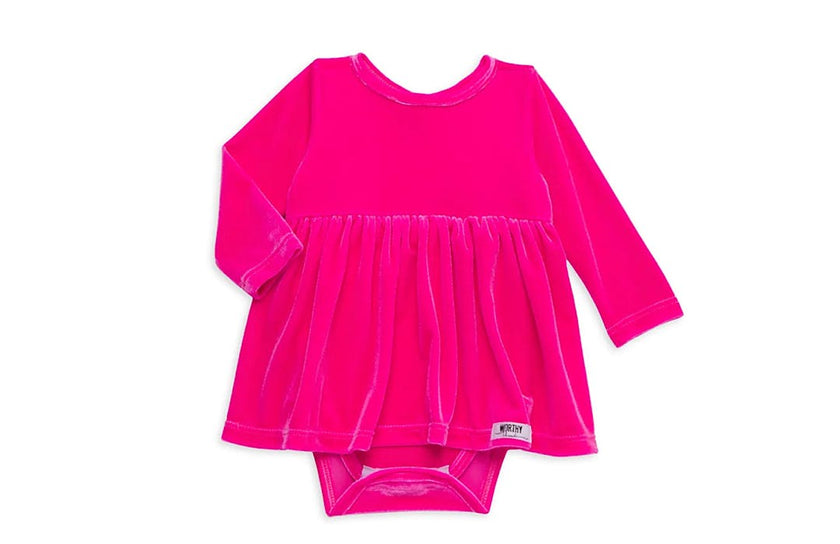 Long Sleeve Bubble Romper in Hot Pink Velvet