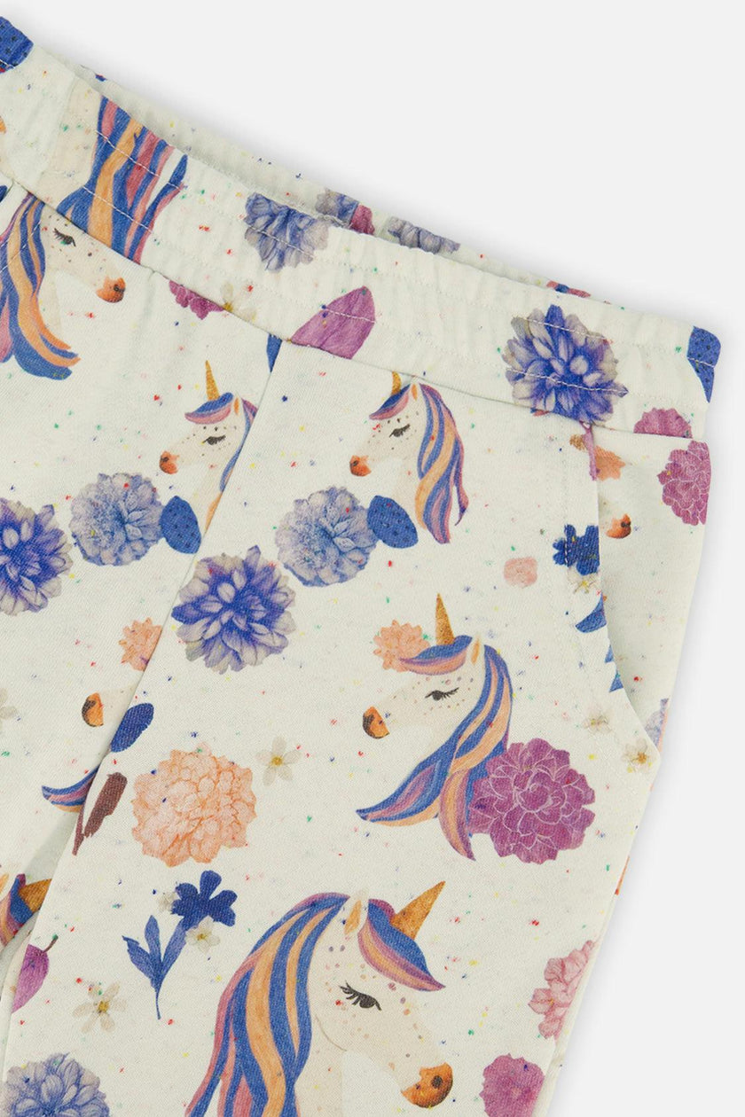 Sweatpants Beige Unicorn Print