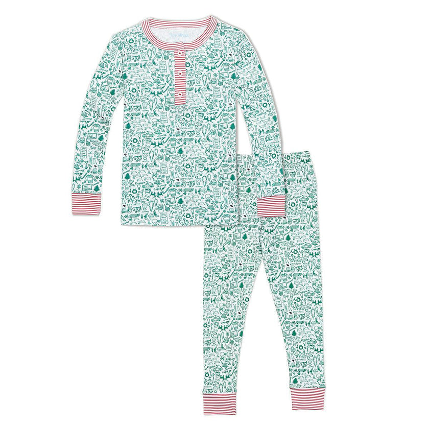 North Pole Christmas Two Piece Kids Henley Pajamas