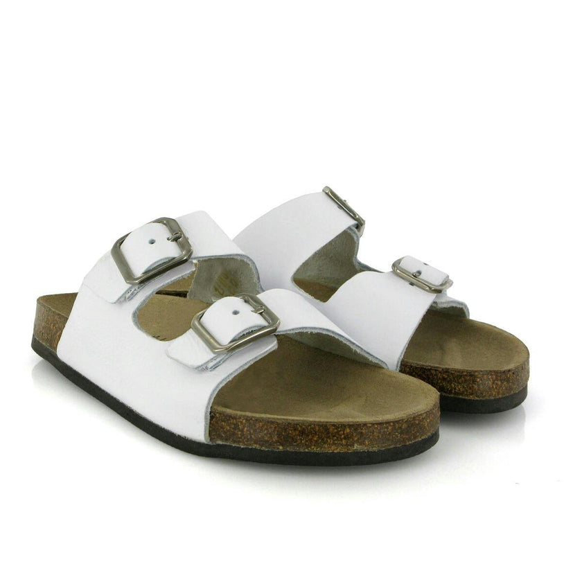 Smooth Leather Two Velcro Sandal, White