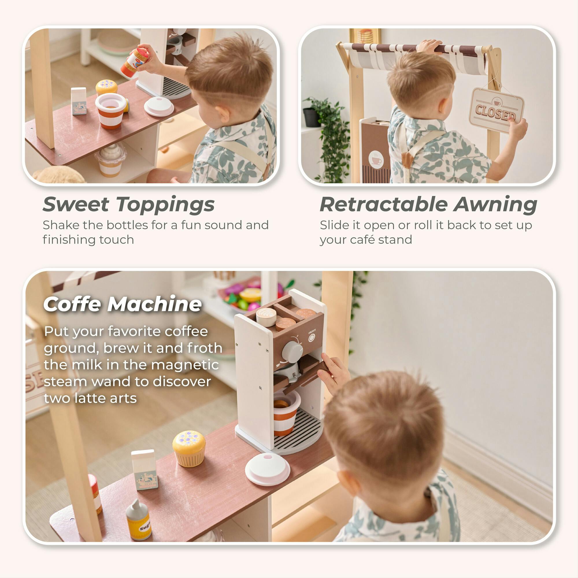 Teamson Kids Espresso Treats Wooden Coffee Stand with 29 Pcs Accessories
