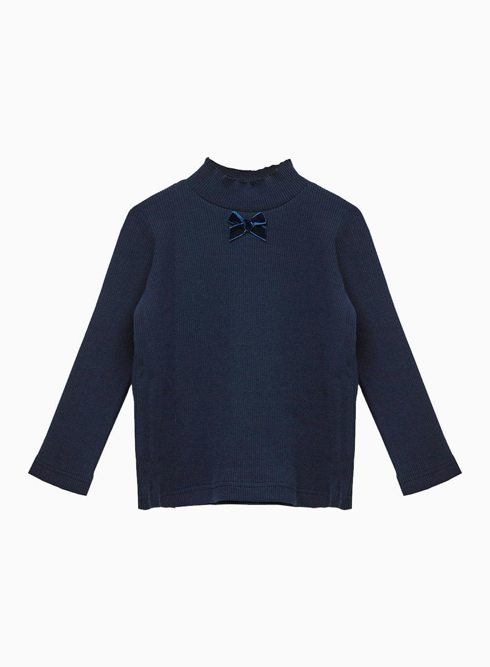 Grace Bow Jersey Top in Navy