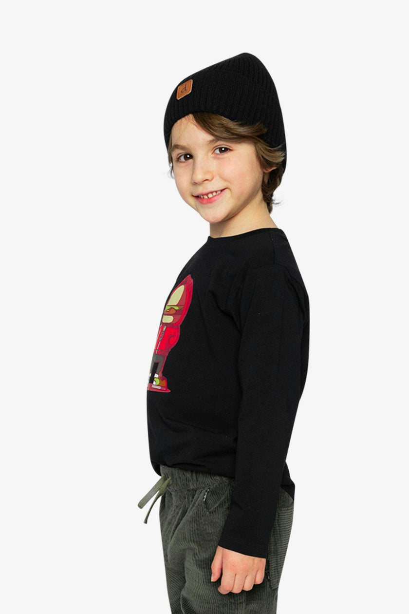 Long Sleeve Organic Cotton T-Shirt Black and Red