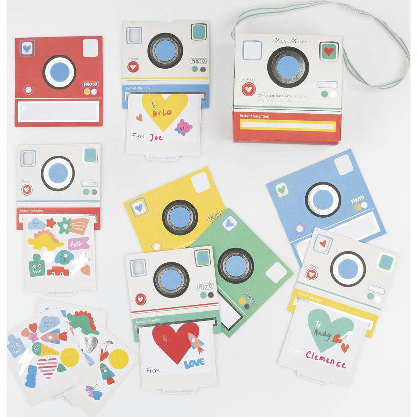 Instant Camera Kids Valentine'S Cards & Stickers Set