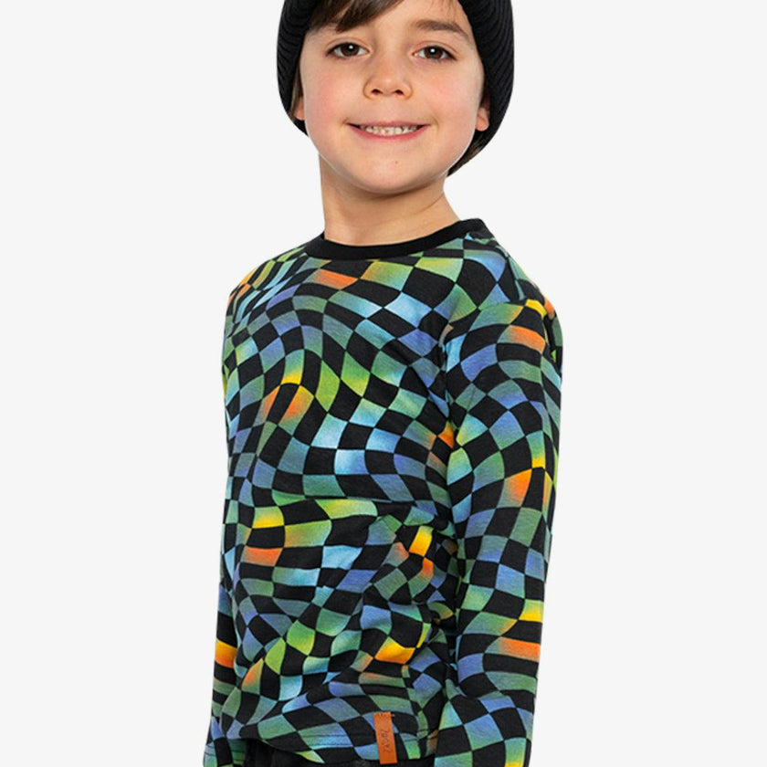 Organic Cotton Long Sleeve T-Shirt Blue Checkered Print