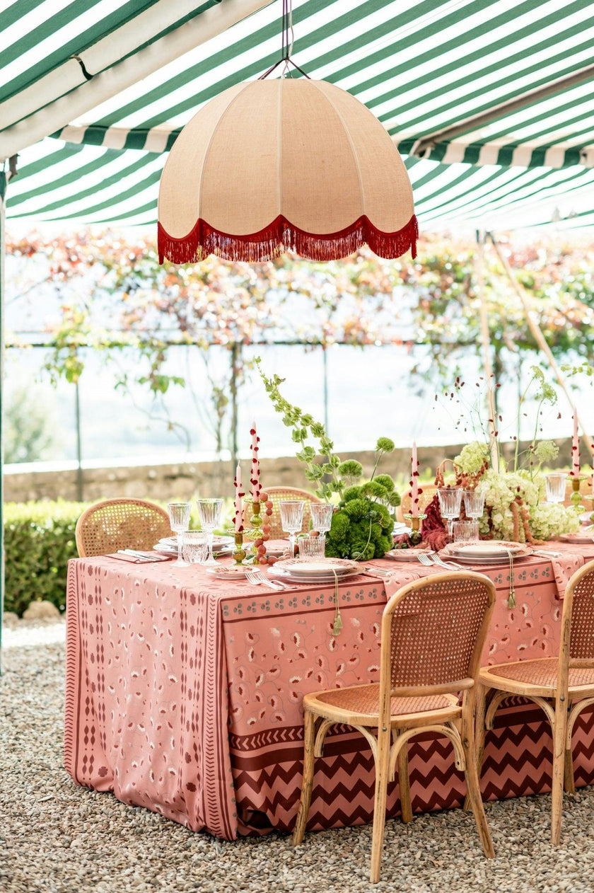 La Leccia Cotton Zig-Zag Tablecloth, Dark Pink