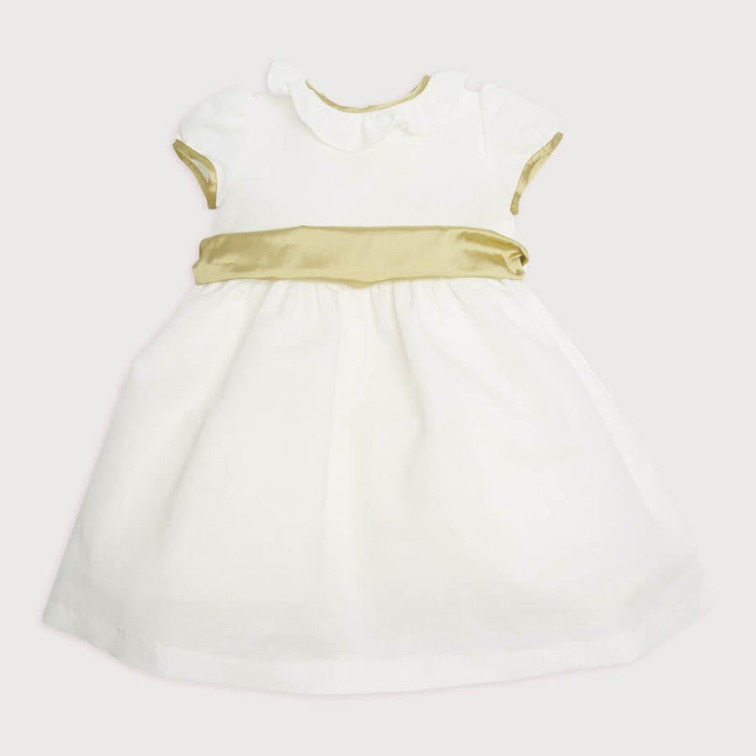 Flower Girl Ivory Dress with Green Silk Sash (6mths-10yrs)