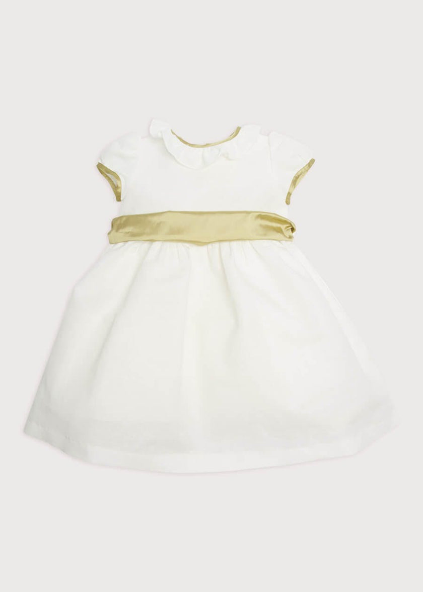 Flower Girl Ivory Dress with Green Silk Sash (6mths-10yrs)