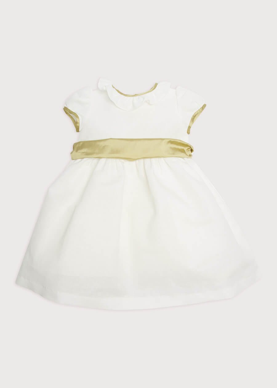 Flower Girl Ivory Dress with Green Silk Sash (6mths-10yrs)
