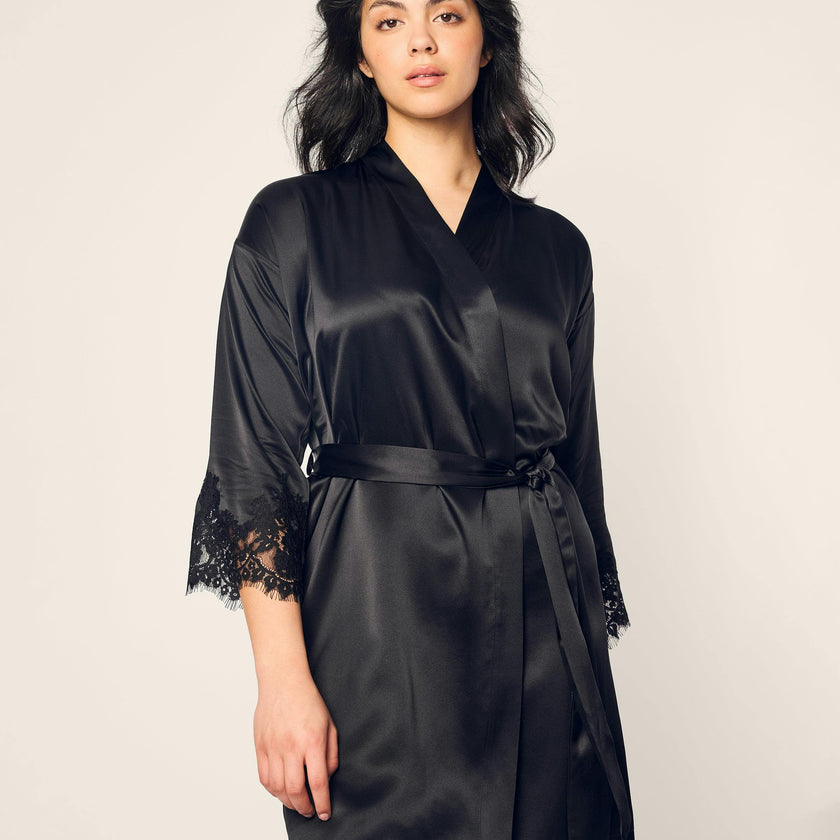 Women's Silk Lace Robe in Black