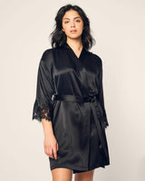 Women's Silk Lace Robe in Black