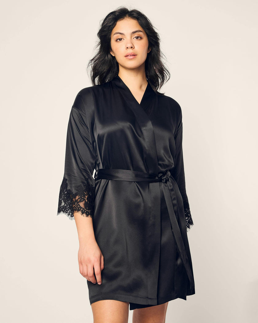 Women's Silk Lace Robe in Black