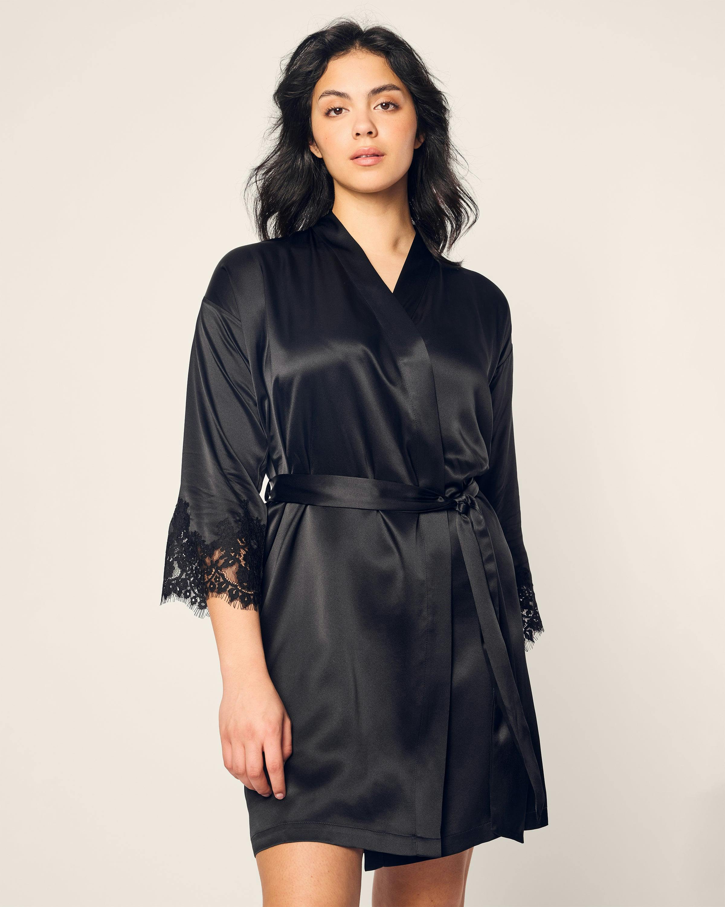 Women's Silk Lace Robe in Black
