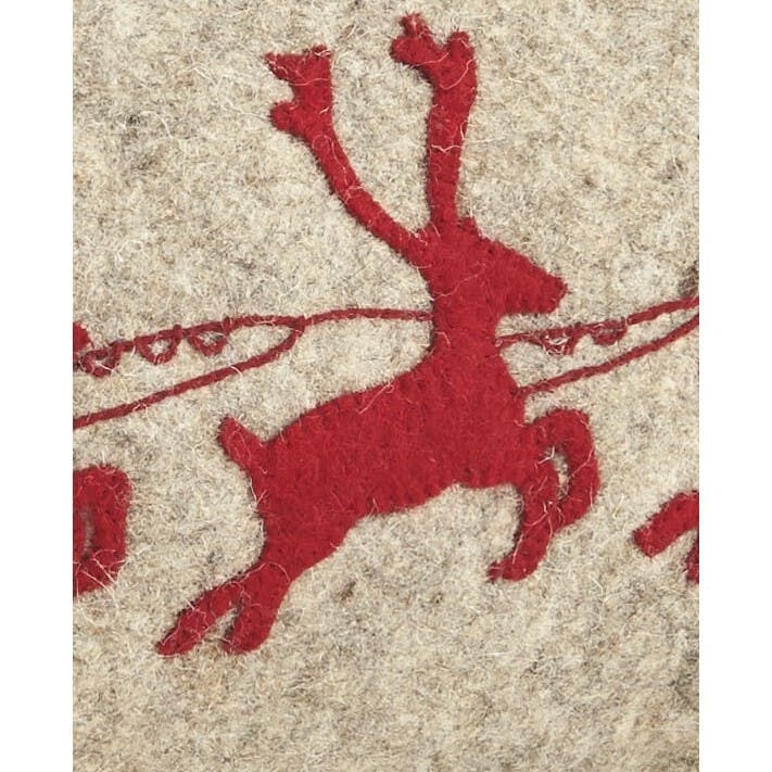 Handmade Christmas Pillow Hand Felted Wool - Red Reindeer Gray - 12"x24"