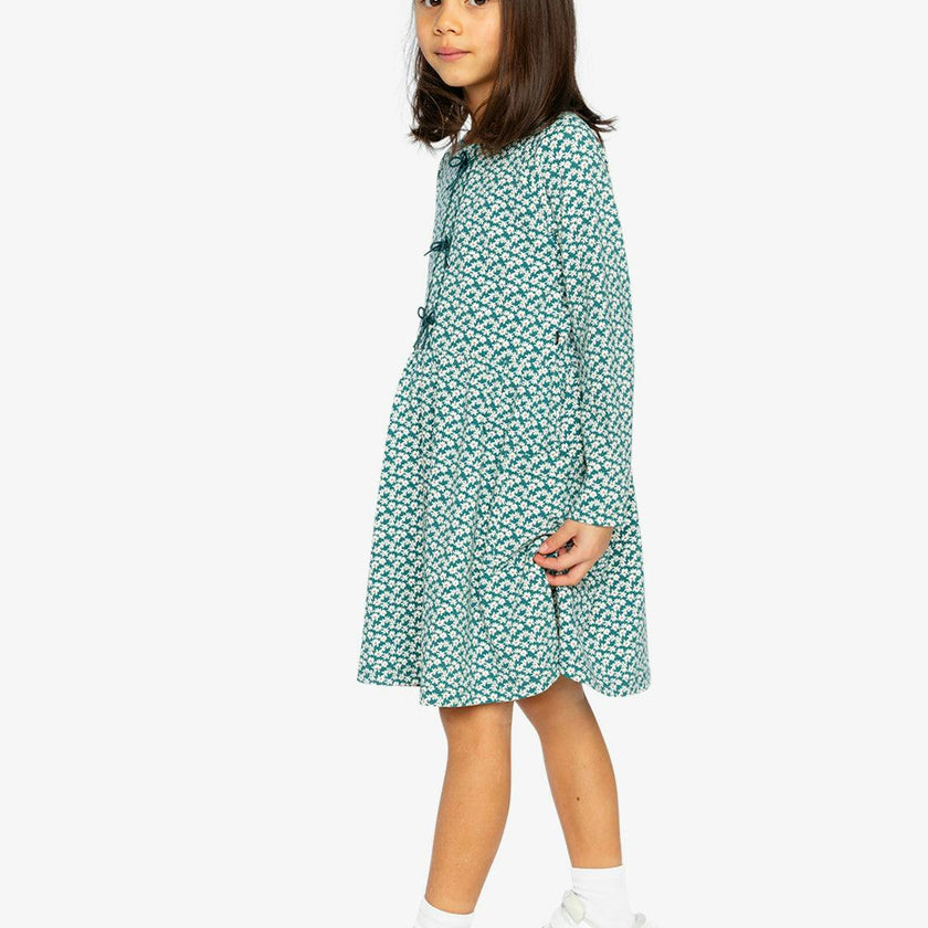 Organic Cotton Dress With Pockets Green Floral Print