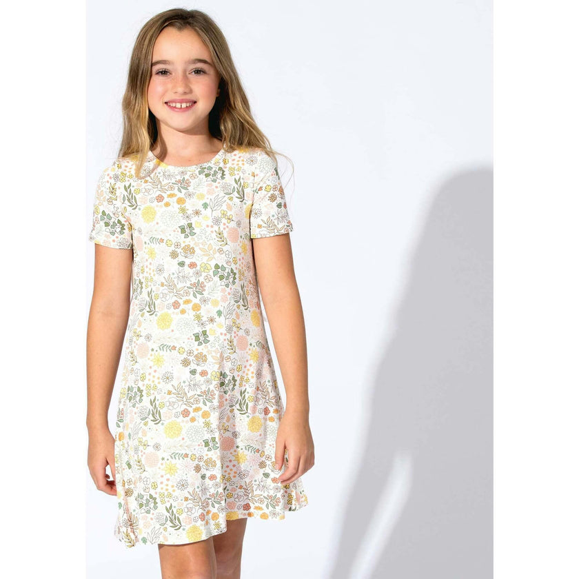 Fall Floral Bamboo Girls' Short Sleeve Dress