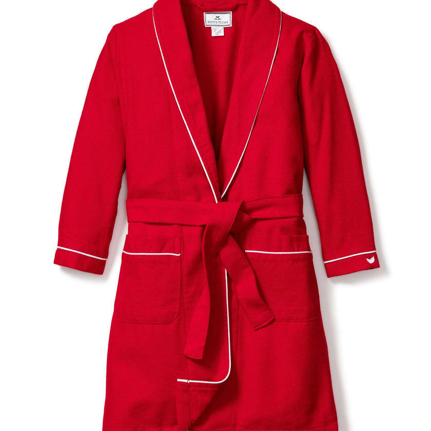 Kid's Flannel Robe in Red with White Piping