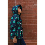 Baby Apple Print Ribbed Cuff Hooded Zipper Raincoat