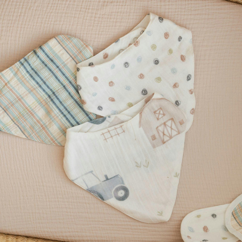 Charlie Tractor Cotton Bandana Baby Bib (3 Pack)
