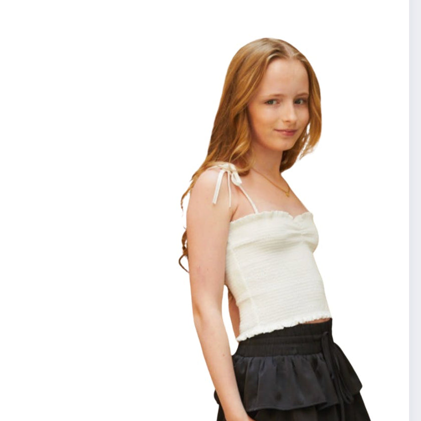 Georgia White Satin Smocked Top
