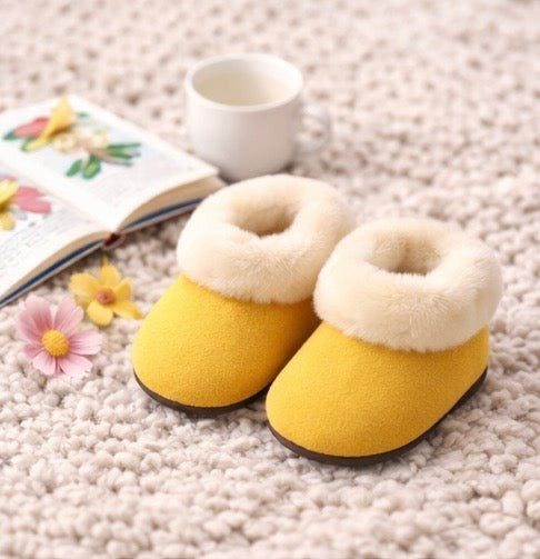 Kids Genuine Alpaca Fur Slippers | Handmade in Peru | Naturally Hypoallergenic | Golden Honey
