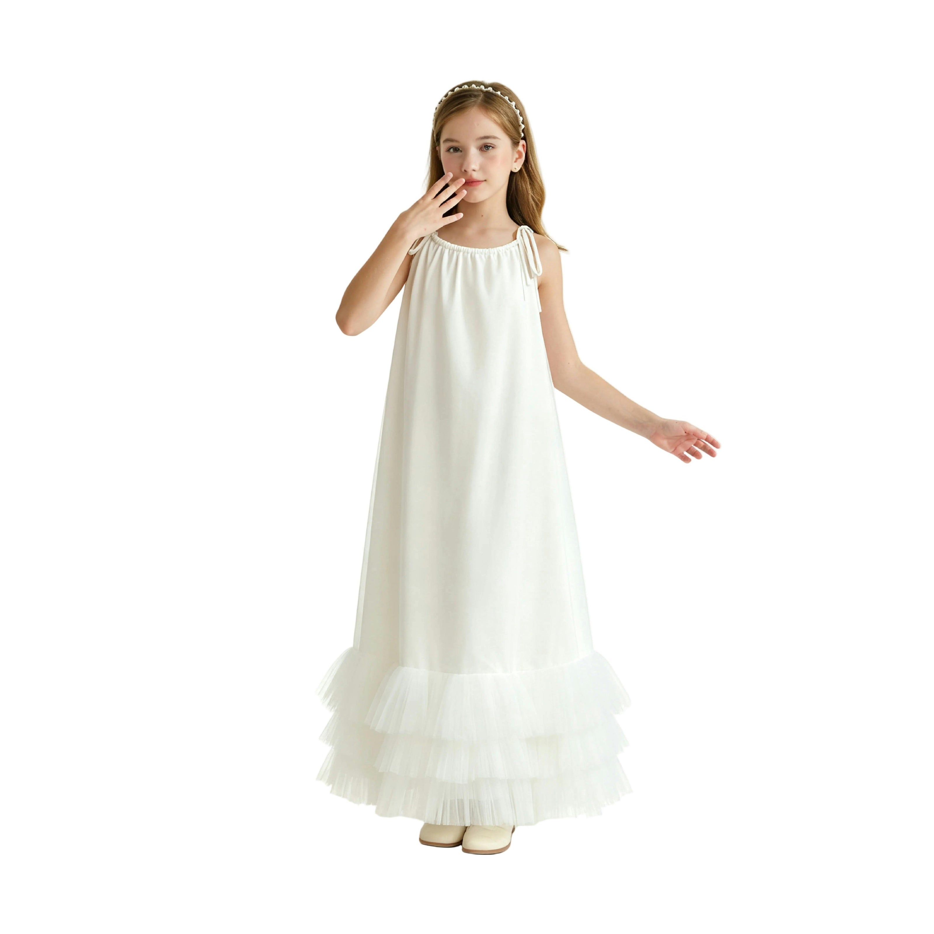 White Kendra Ruffle Hem Tie-Strap Dress