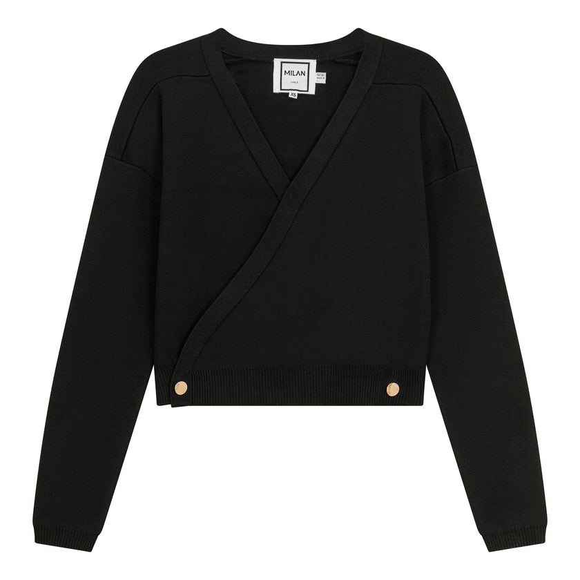 Cropped Double Breasted Wrap Sweater