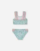 Two-Piece Swimsuit Blue Seahorse Print