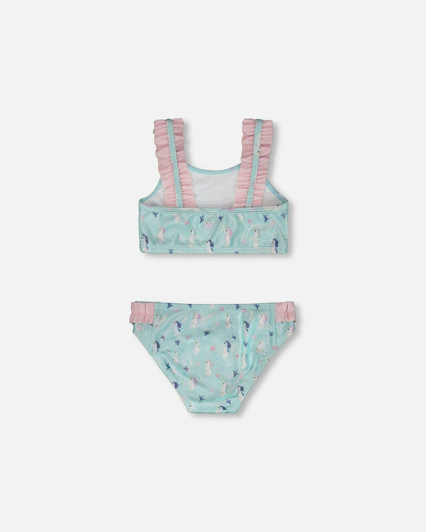 Two-Piece Swimsuit Blue Seahorse Print