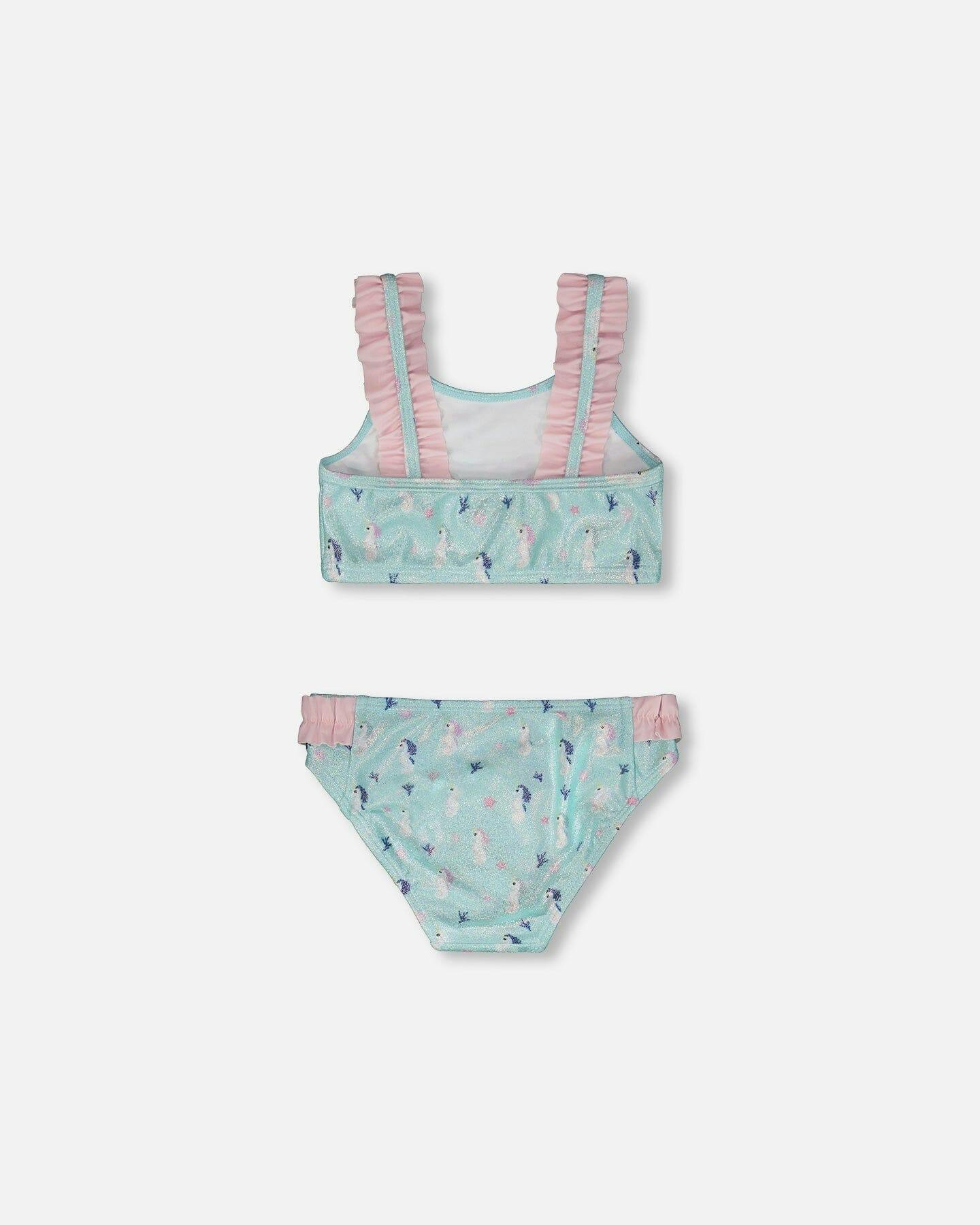 Two-Piece Swimsuit Blue Seahorse Print