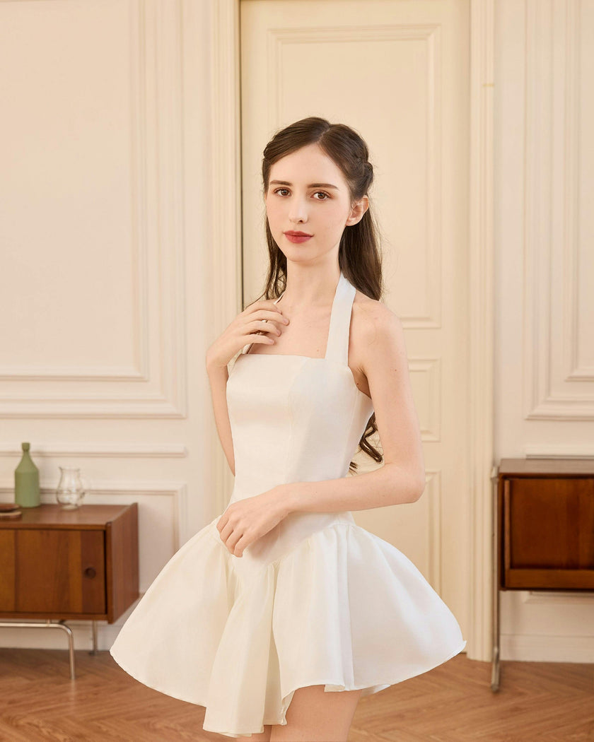 White Ladera Halter Flared Dress