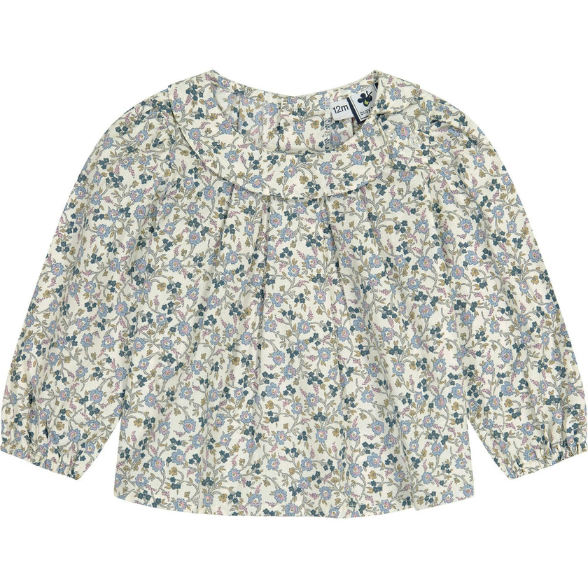 Sadie Side Floral Peter Pan Collar Bubble Sleeve Blouse, Cream