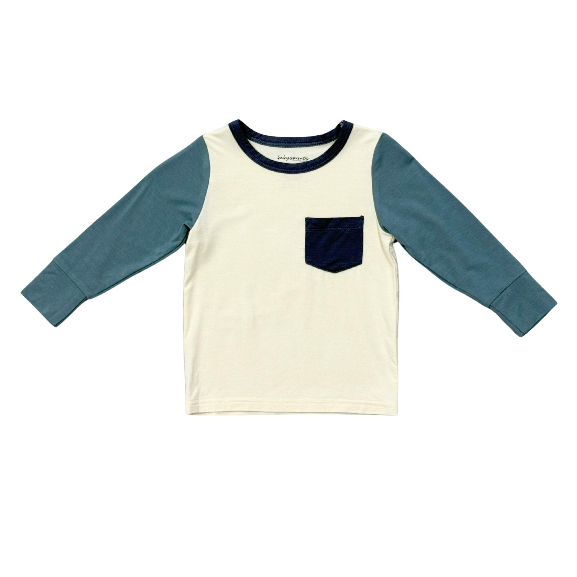 Boys Long Sleeve Colorblock Pocket Shirt in Slate Mist