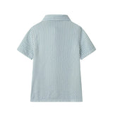 Buttondown And Linen Shorts Set | Teal Stripe