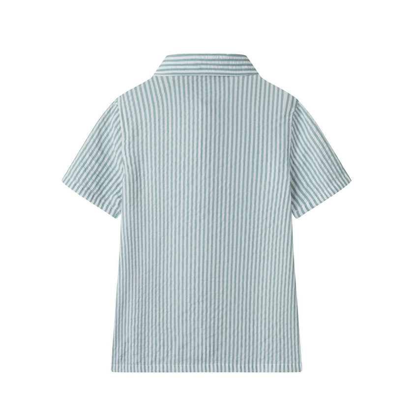 Buttondown And Linen Shorts Set | Teal Stripe