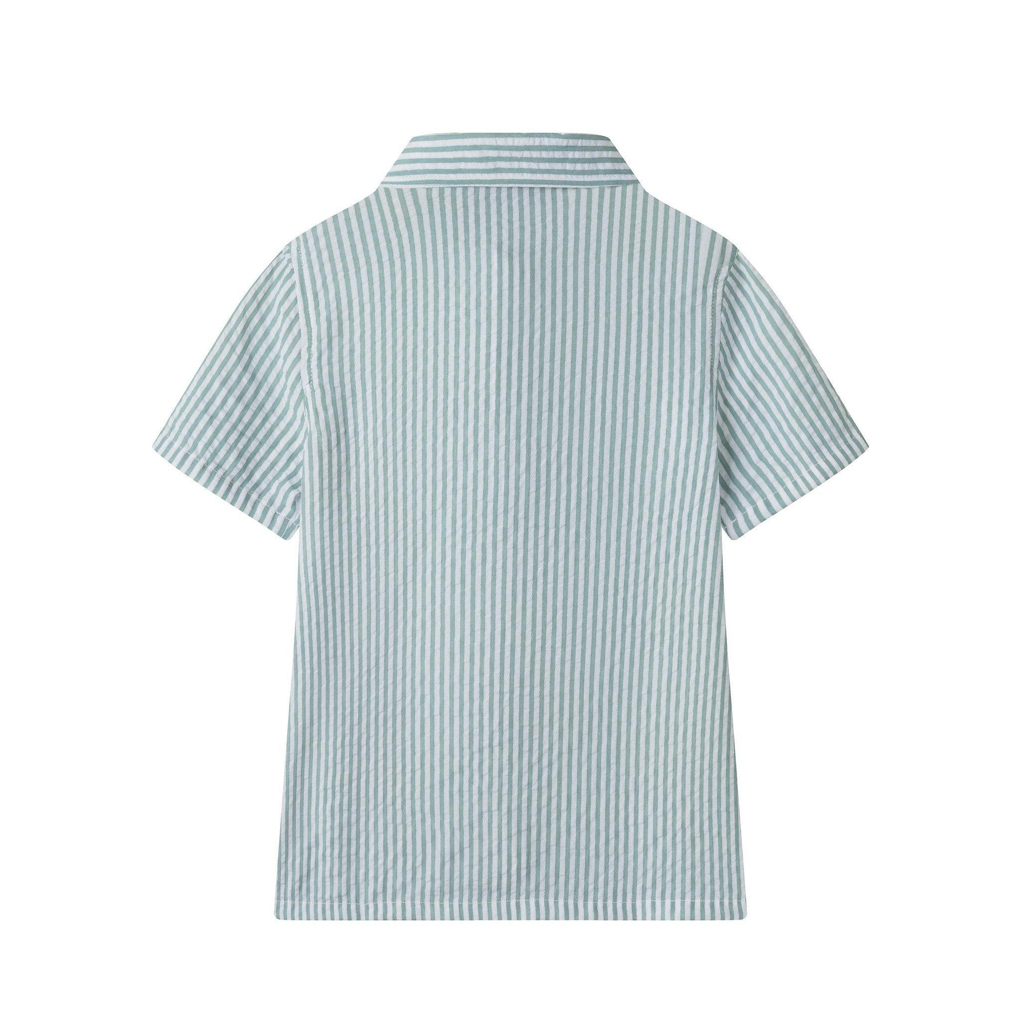 Buttondown And Linen Shorts Set | Teal Stripe