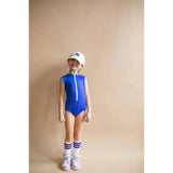 The Noho High Collar Front Half Zip One-Piece, Blue Deep