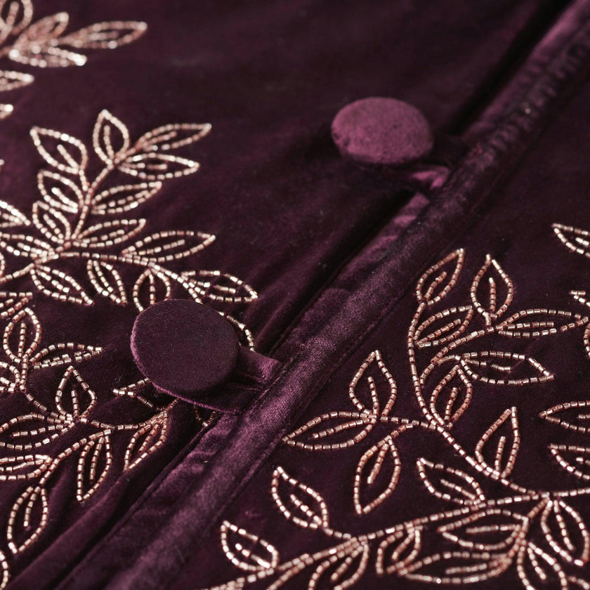 Hand Beaded Velvet Floral WIne Christmas Tree Skirt 60"