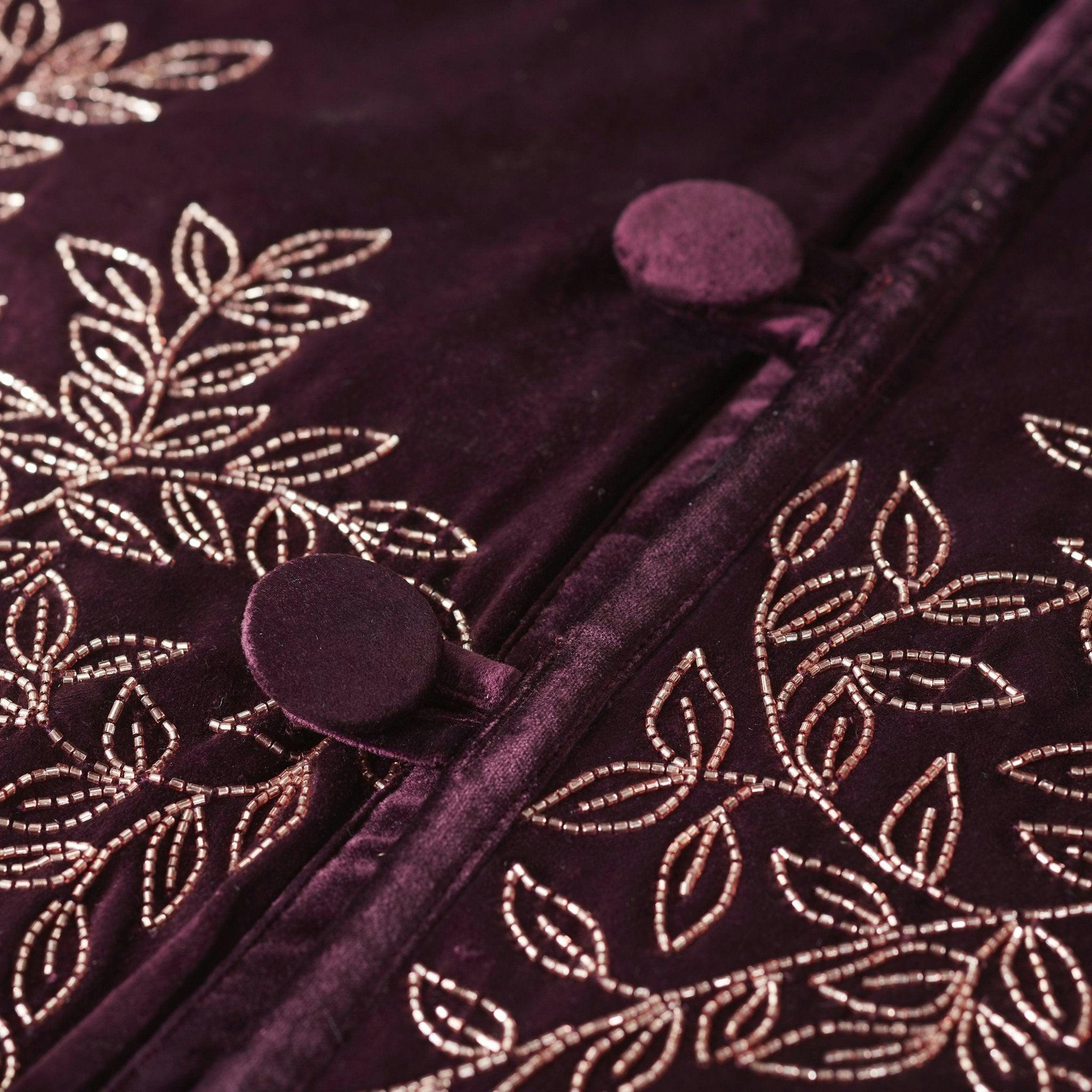 Hand Beaded Velvet Floral WIne Christmas Tree Skirt 60