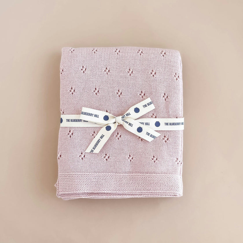 Blush Pique Blanket Pink Flower Rattle Gift Set